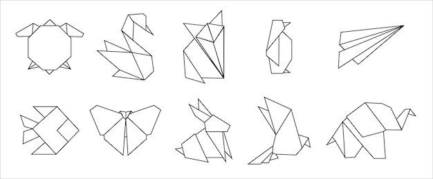 Vector origami animals vector illustration animal origami paper paper art illustration origami icon set