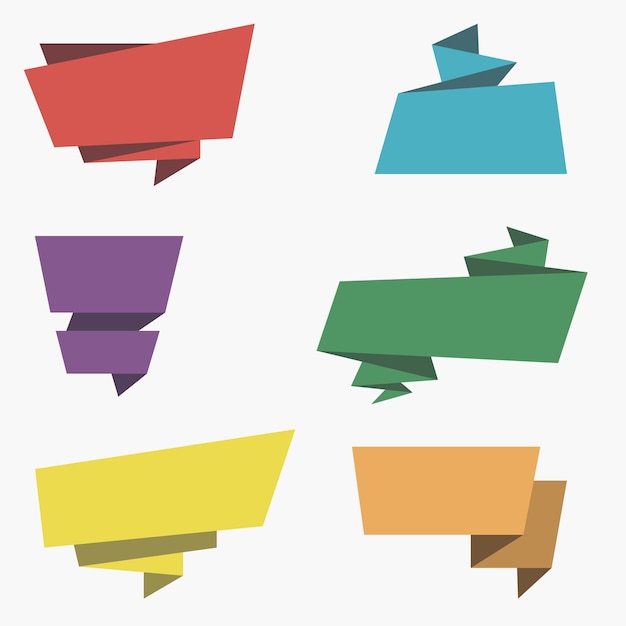 Origami banners. Set of colorful paper labels with space for your text. Vector Illustration.