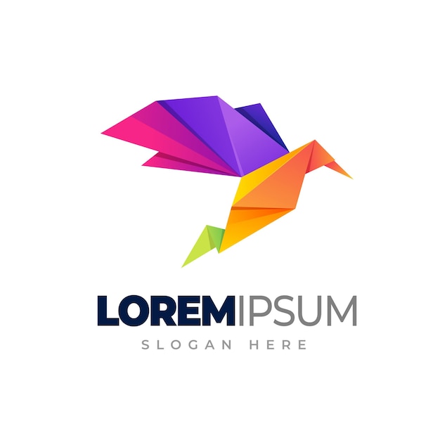 Шаблон логотипа птицы оригами Bird color gradient logo