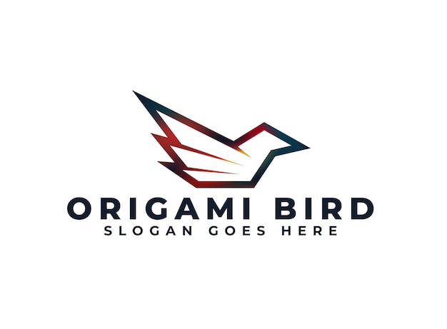 логотип птицы оригами с красочным градиентным штрихом