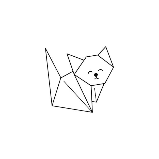 Origami Cat Icon in een trendy minimalistische lineaire stijl. Gevouwen papieren dierenfiguren. Vectorillustratie voor het maken van logo's, patronen, tatoeages, posters, prints op t-shirts