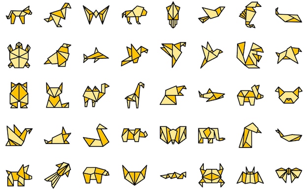 Origami dieren pictogrammen instellen vector plat