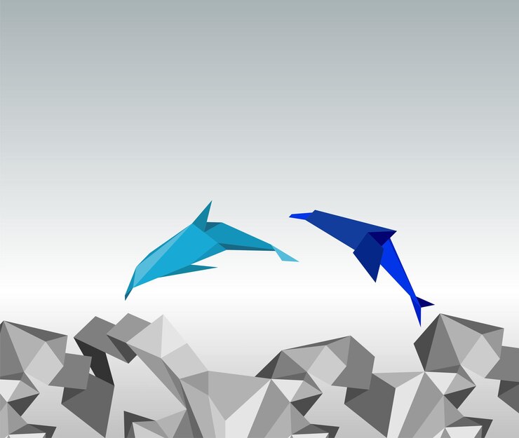 Vector origami dolphins