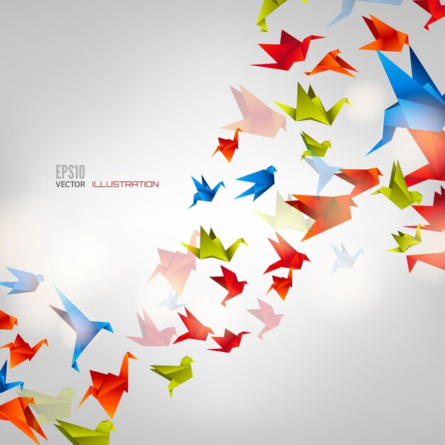 Origami paper bird on abstract background