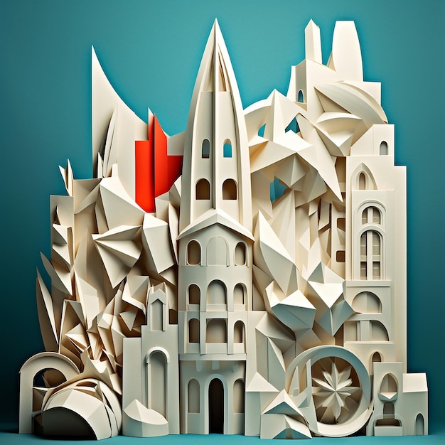 Vector origami paper craft art architecture geometric city landscape buildings