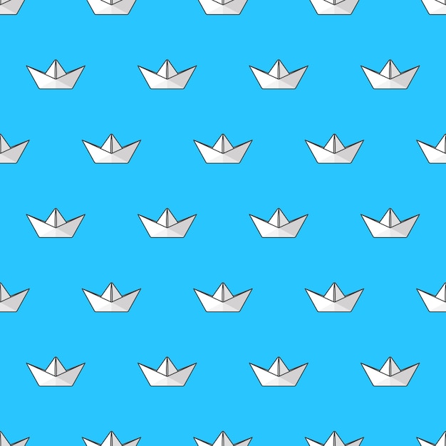 Origami paper ships seamless pattern on a blue background. origami theme vector illustration