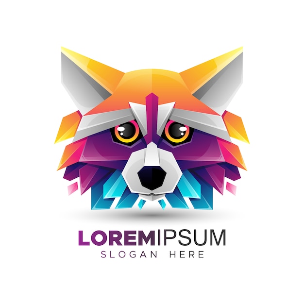 Vector origami raccoon head logo template