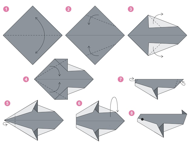 Origami schema tutorial bewegend model. origami voor kinderen. stap voor stap.