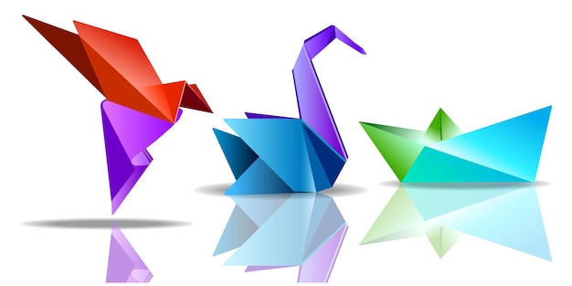 Set di origami swan bird boat