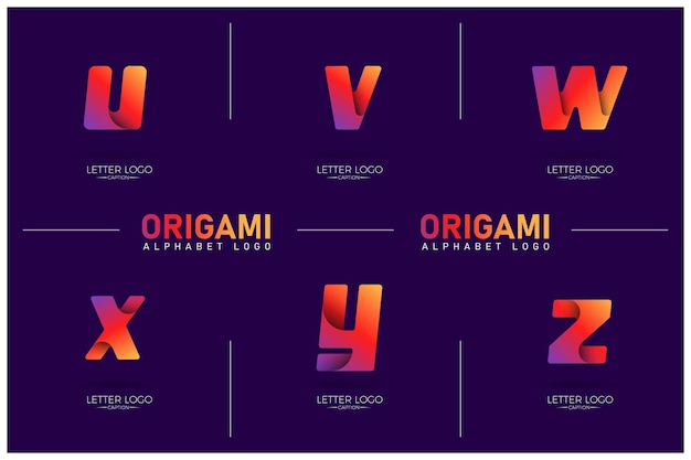 Vector origami-stijl curvy gradient uvwxyz letterlogo's