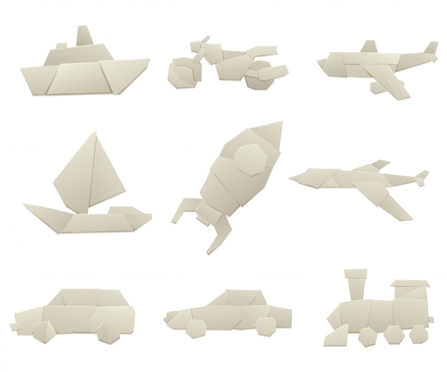Оригами транспорт коллекция оригинальных плоской иллюстрации.