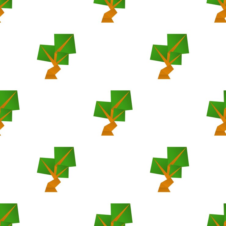 Vector origami tree pattern seamless background texture repeat wallpaper geometric vector