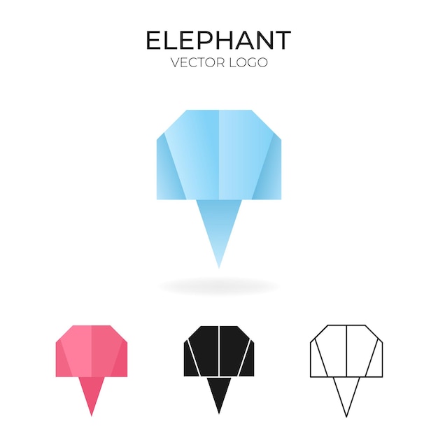 Origami vector logo set with elephant isolated Logo in different variations Gradient color black