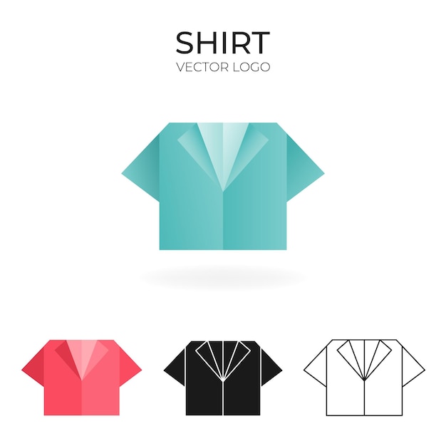 Origami vector logo set with shirt isolated Logo in different variations Gradient color black