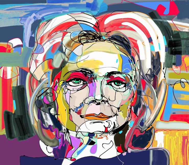 Vector original abstract digital painting of woman face, colorful composition in contemporary modern art, perfect for interior design, page decoration, web and other, vector illustration