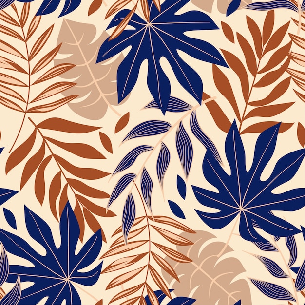 Original abstract seamless pattern with tropical leaves