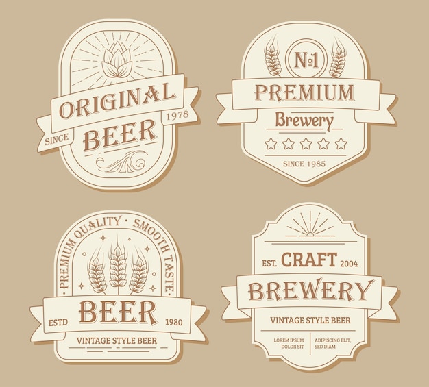 Original beer labels set hop products alcoholic beverages craft brewery design emblems premium