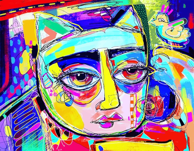 original digital artwork of cat portrait contemporary art pictu