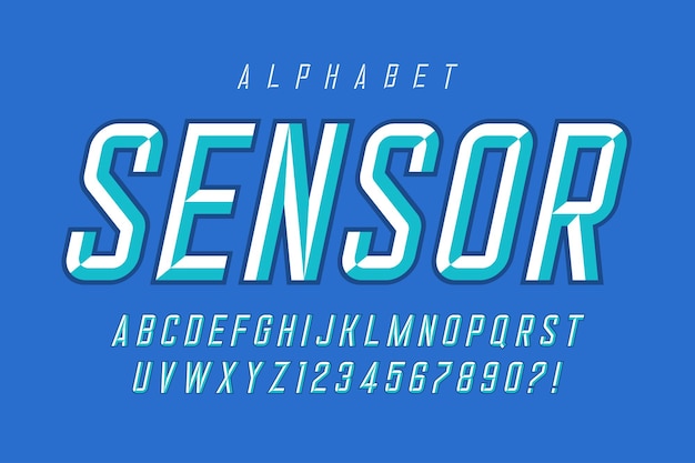 Original display font design chisel alphabet style letters and numbers