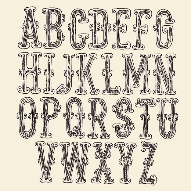 Vector original font baroque vintage engraved