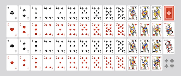 킹 퀸 잭과 조커 세트의 삽화가 포함 된 54 장의 카드로 구성된 오리지널 풀 덱