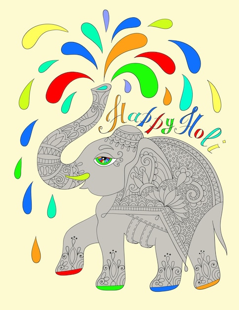 Vector original greeting card happy holi design with elephant vector illustration