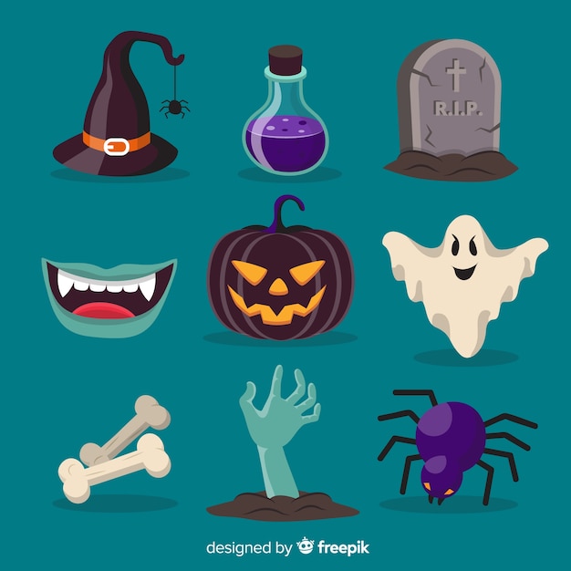 Collezione originale di elementi di halloween con design piatto