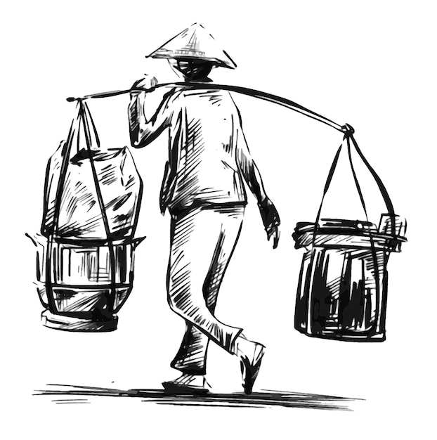 Vector original hand draw of ho chi minh street sales in viet