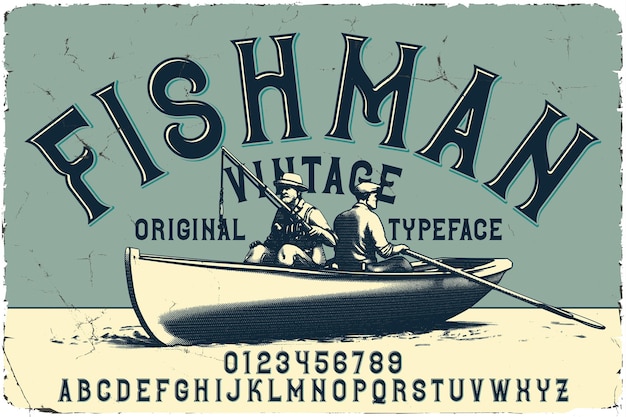 포스터 티셔츠 로고 라벨 등과 같은 디자인을 위한 Fishman Vintage 서체라는 원래 라벨 글꼴