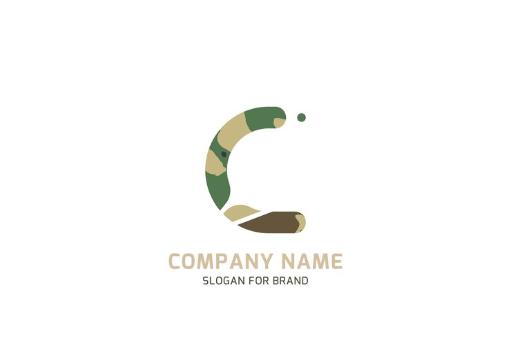 Original symbol C for logo Letter in camouflage stylization for military and army theme for creative design template Flat illustration EPS10