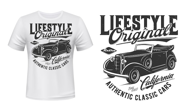 Mockup di stampa vettoriale tshirt auto d'epoca originale