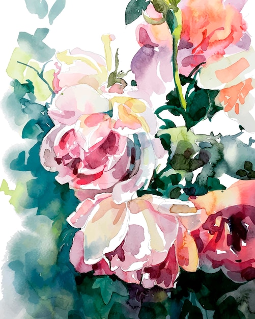 Origineel aquarel schilderij van roze rozen