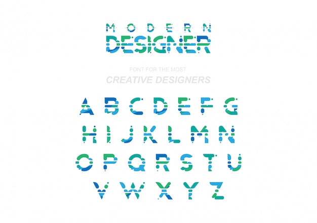 Origineel lettertype in groene en blauwe kleur