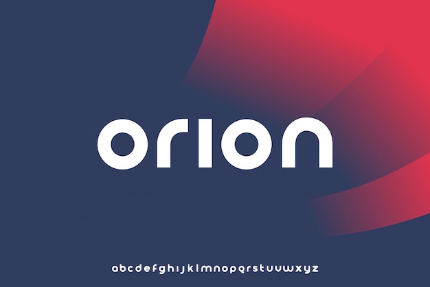 깨끗한 기술 테마의 소문자 알파벳 글꼴 인 Orion. 현대적인 미니멀리스트 타이포그래피 디자인