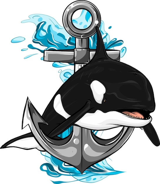 Vector orka-mascotte en ankerpictogram