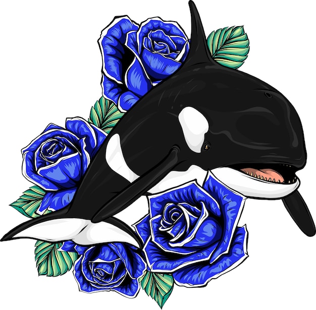 Orka met rozen vectorillustratie