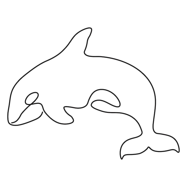 Vector orka of orka met staart naar beneden een lijntekeningen geïsoleerd op een witte achtergrond