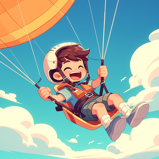 A Orlando boy goes parasailing in cartoon style