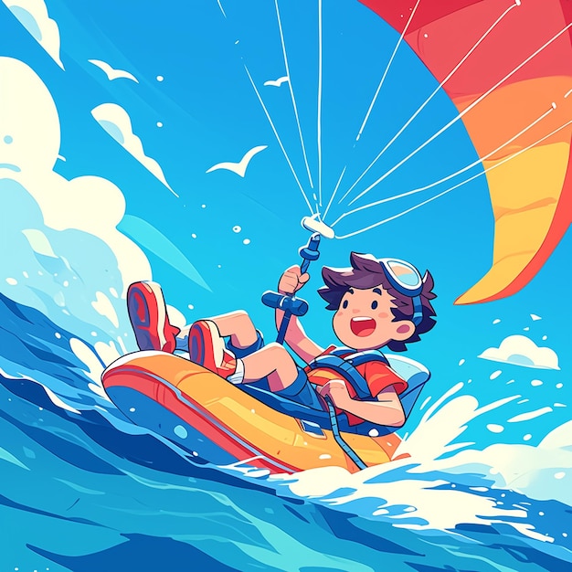 Vector a orlando boy goes parasailing in cartoon style