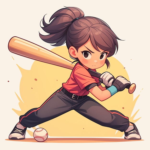 Vector a orlando girl plays softball in cartoon style