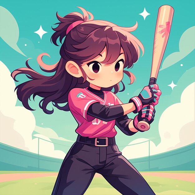 Vector a orlando girl plays softball in cartoon style