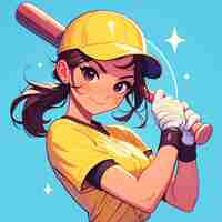 Vector a orlando girl plays softball in cartoon style