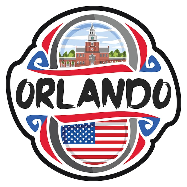 Orlando USA United States Flag Travel Souvenir Skyline Landmark Logo Badge Stamp Seal Emblem EPS