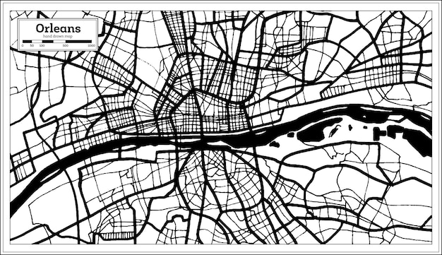 Orleans frankrijk stadsplattegrond in zwart-witte kleur in retro-stijl overzichtskaart