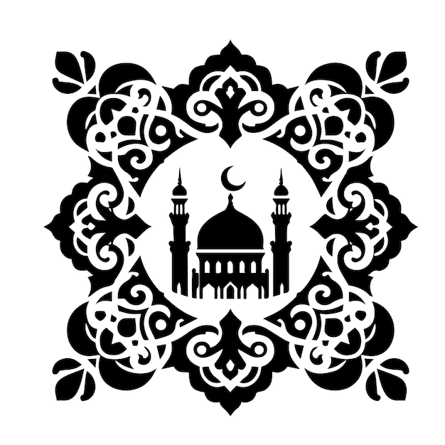 Вектор Орнамент арабский простой орнамент исламский черно-белый цвет