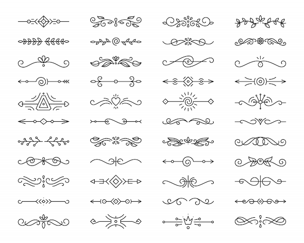 ベクトル 飾りディバイダーラインビンテージデザイン要素セット、テキスト本の境界線、ネイティブフレーム。