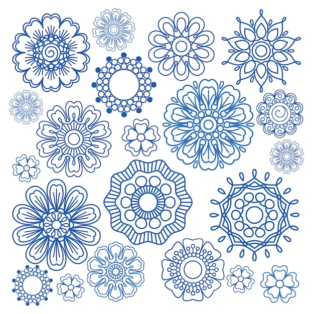 Vector ornament flower doodle vector blue elements on white