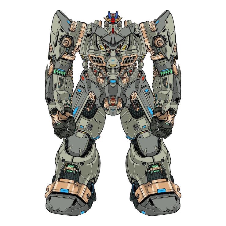 Vector ornament mecha robot builded by head arm body leg weapon illustration premium vector