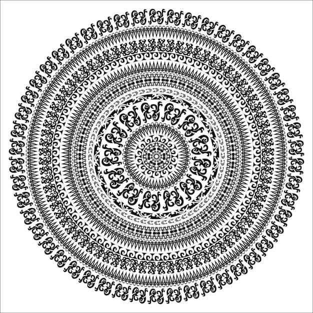 Carta monocromatica di ornamento con mandala. forma vettoriale ornamentale rotonda isolata su bianco. illustrazione vettoriale nei colori bianco e nero.