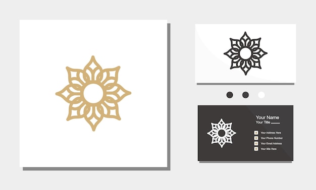 Ornamento cornice ornata vintage loto oro logo design illustrazione vettoriale